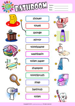 Bathroom ESL Printable Worksheets For Kids 1